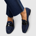 Hilaria | Mocasín de Piel Azul Marino