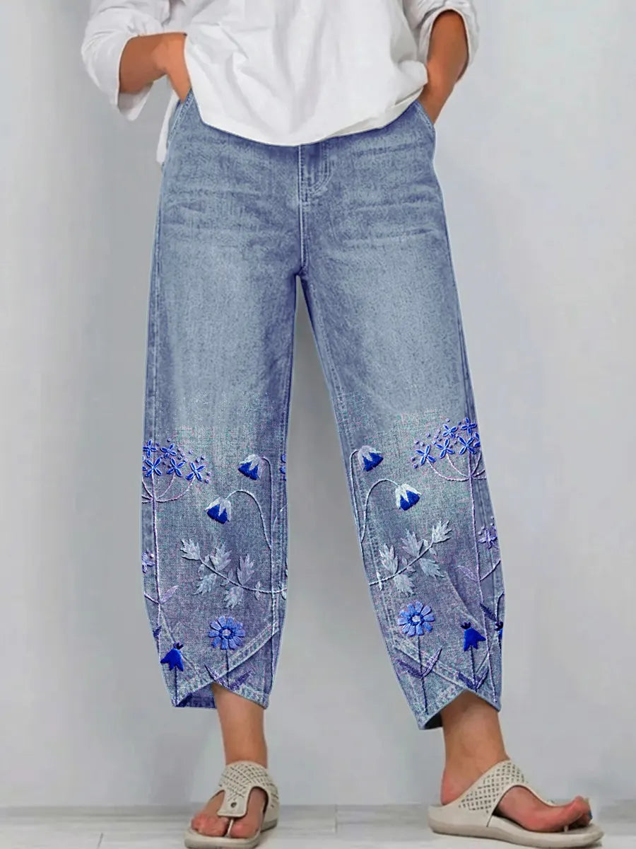 Brígida | Pantalón Casual con Bordado Floral