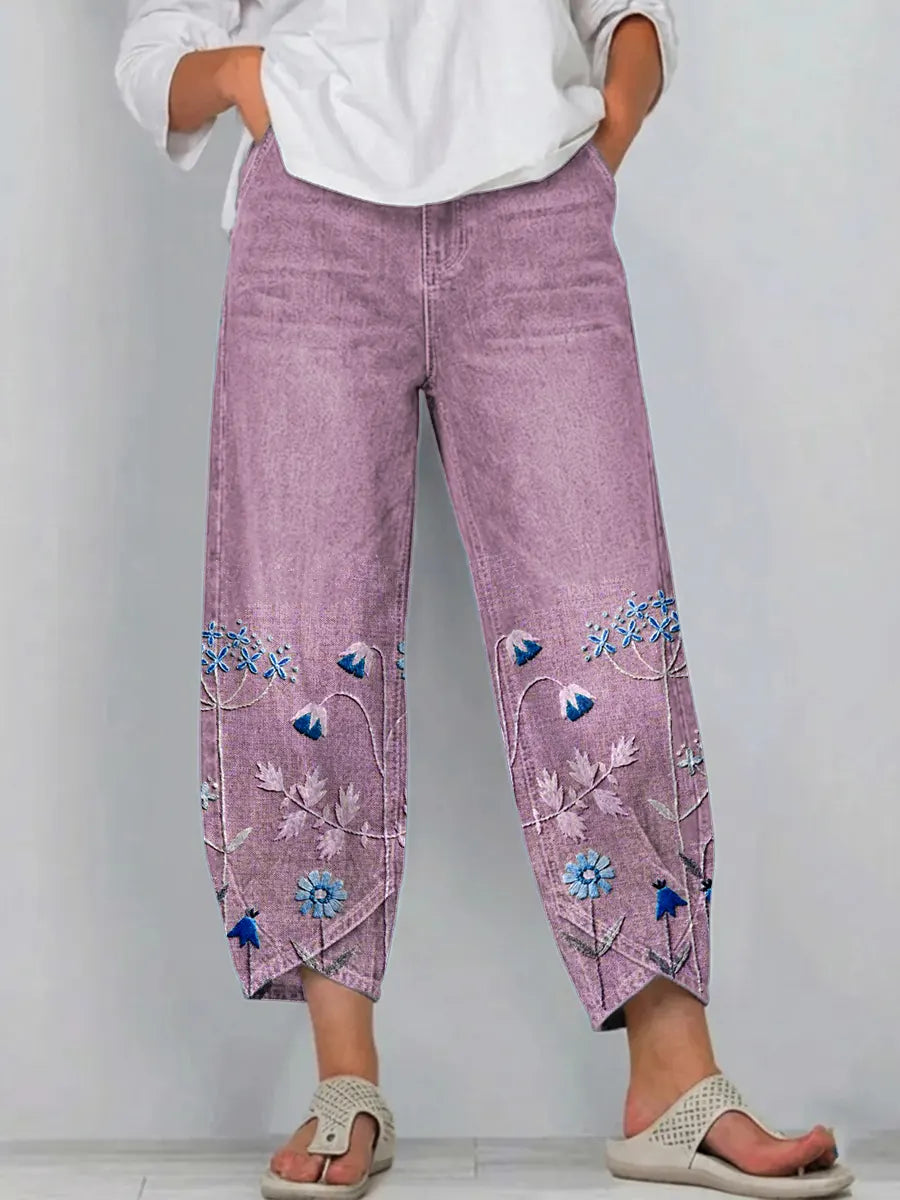 Brígida | Pantalón Casual con Bordado Floral