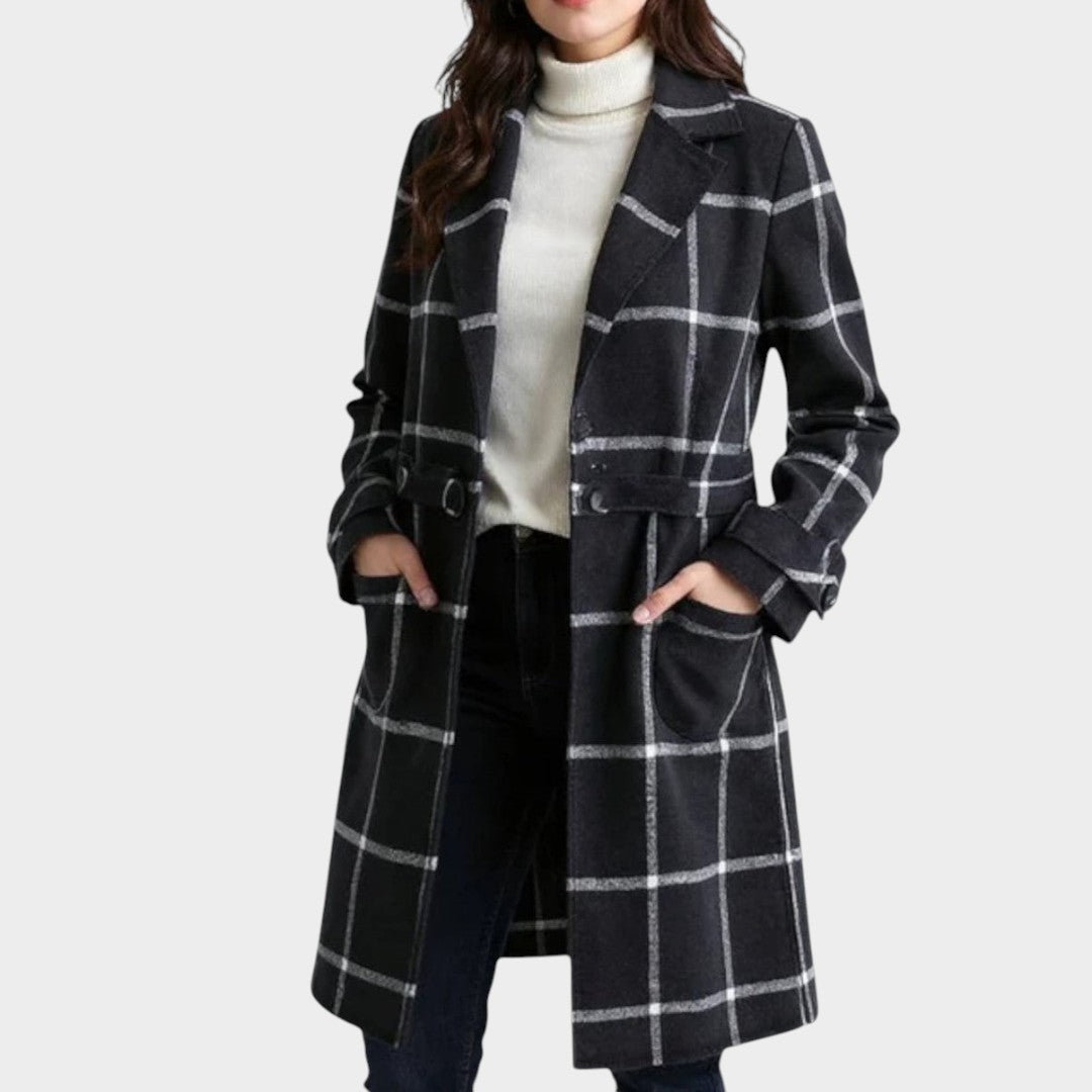 Adriana | Abrigo Clásico de Invierno con Estampado de Cuadros