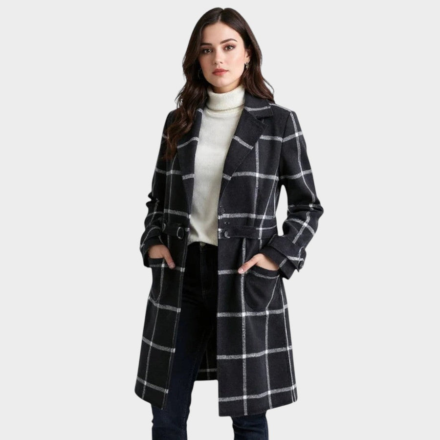 Adriana | Abrigo Clásico de Invierno con Estampado de Cuadros