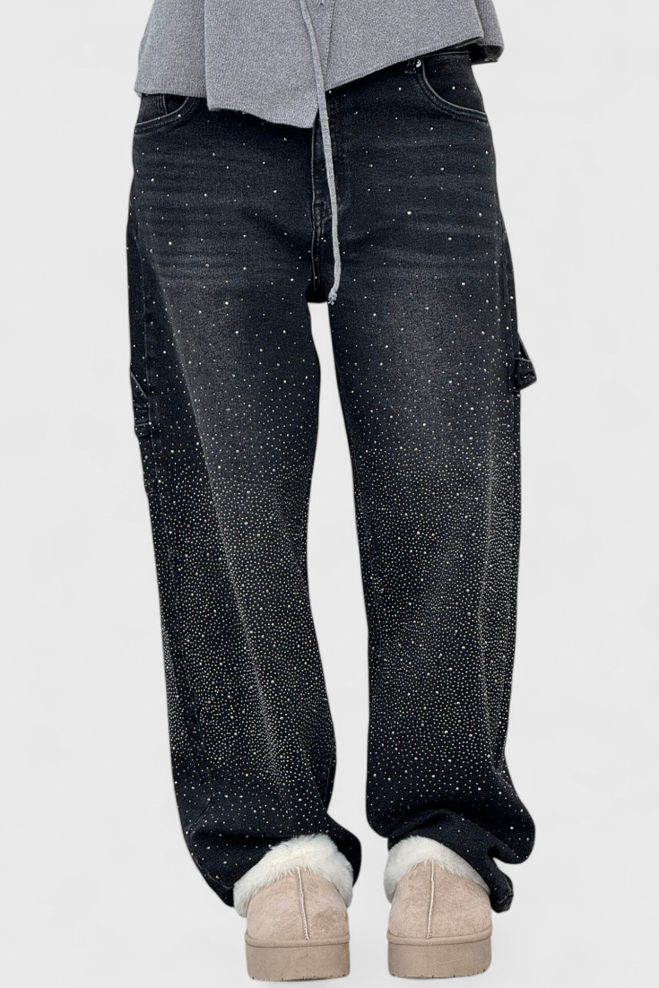 Dariya Jeans Cargo Balloon con Brillantezza e Applicazioni di Strass