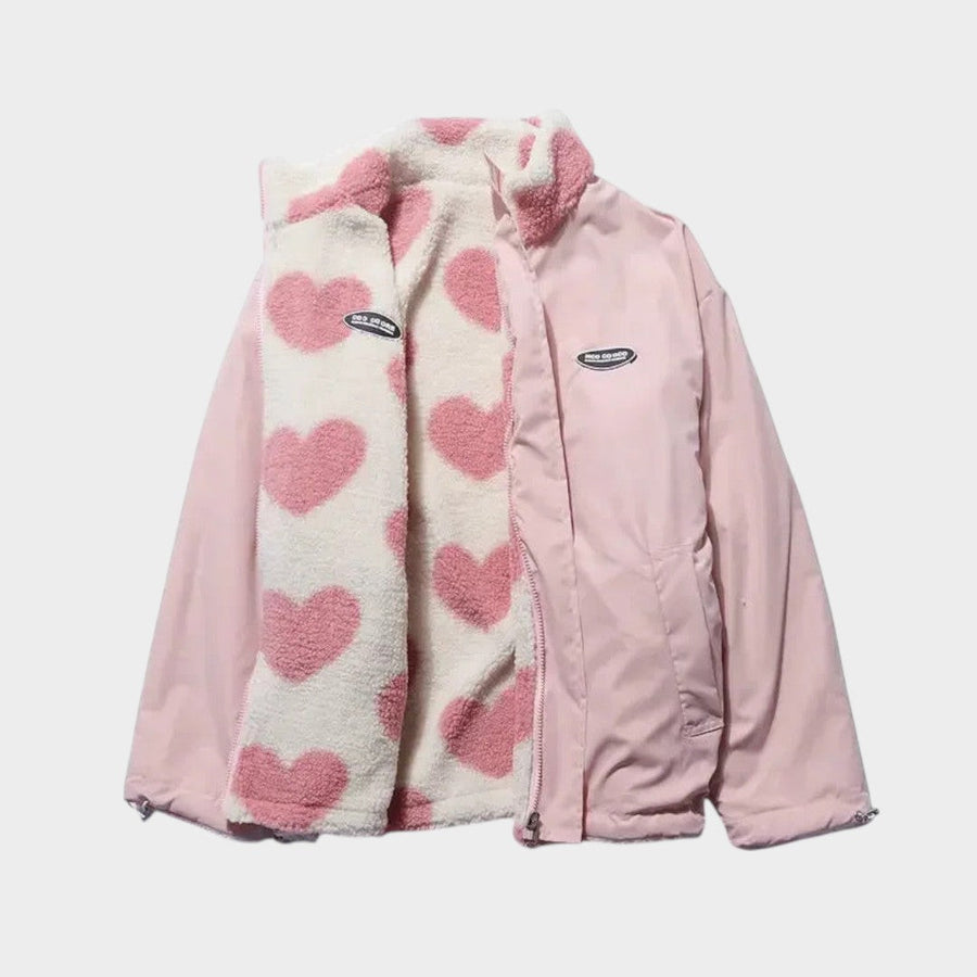 Dianne | Chaqueta reversible con estampado de corazones y diseño cómodo