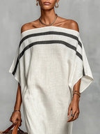 Naiara Vestido Maxi con Hombros Descubiertos y Mangas Murciélago