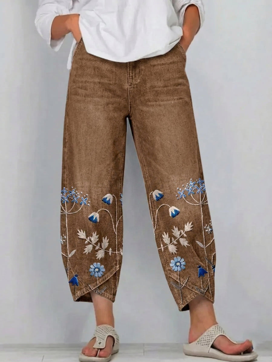 Brígida | Pantalón Casual con Bordado Floral