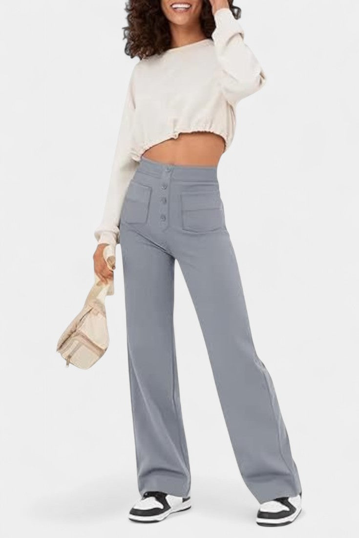 Nova Pantaloni Dritti a Vita Alta ed Elasticizzati