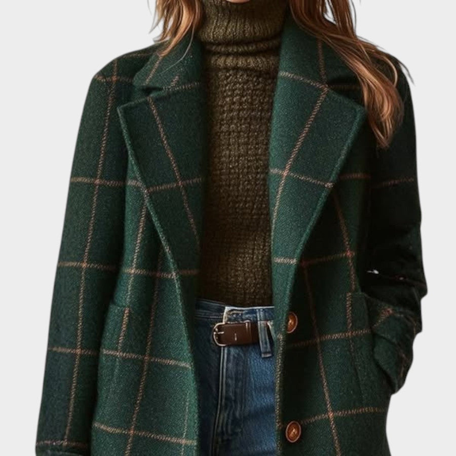 Adriana | Abrigo Clásico de Invierno con Estampado de Cuadros