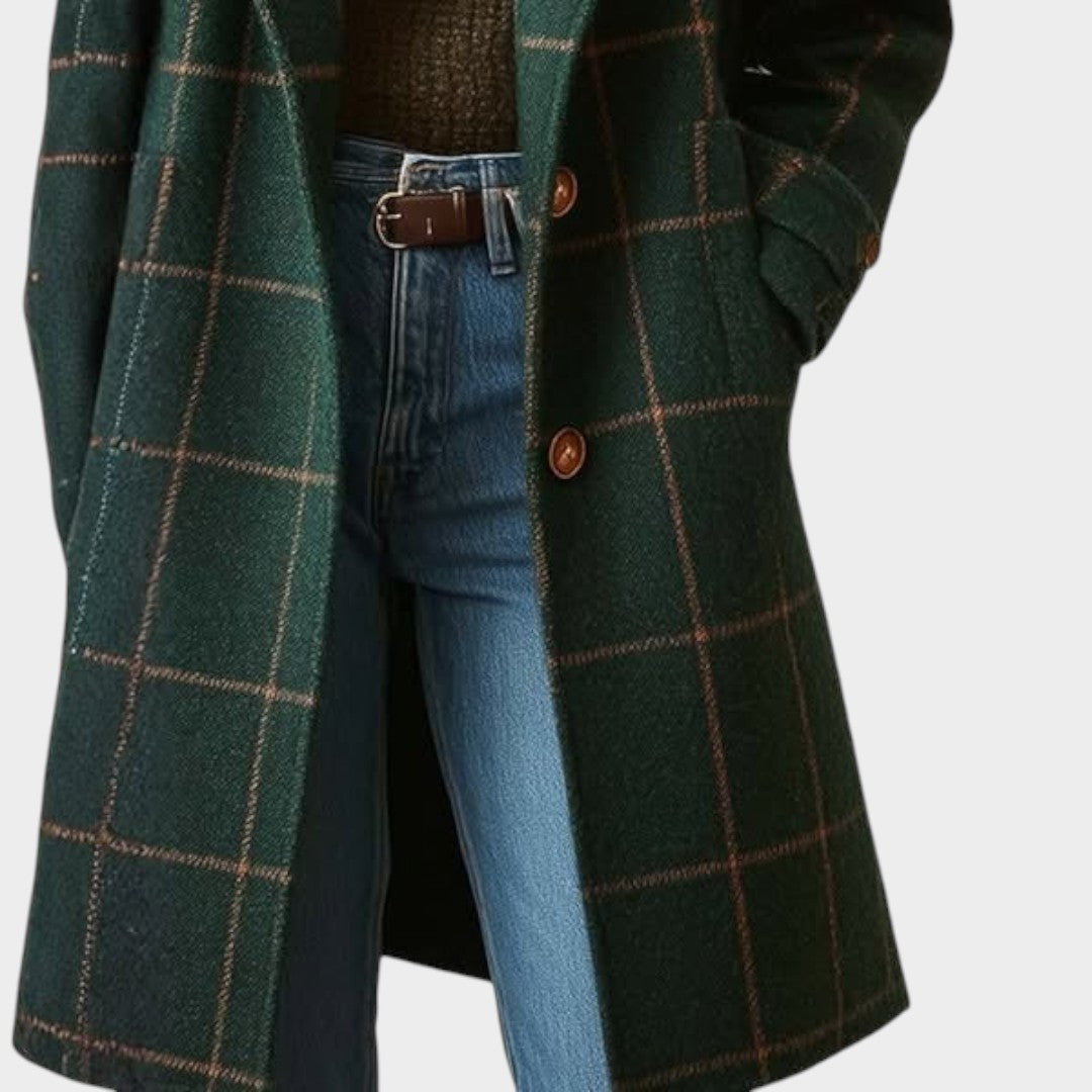 Adriana | Abrigo Clásico de Invierno con Estampado de Cuadros