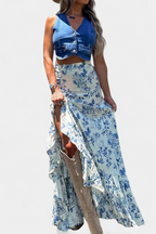 Kala Falda Maxi Floral con Abertura y Volantes