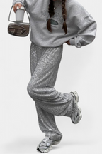Elva Pantalones de Lentejuelas de Cintura Alta y Corte Holgado