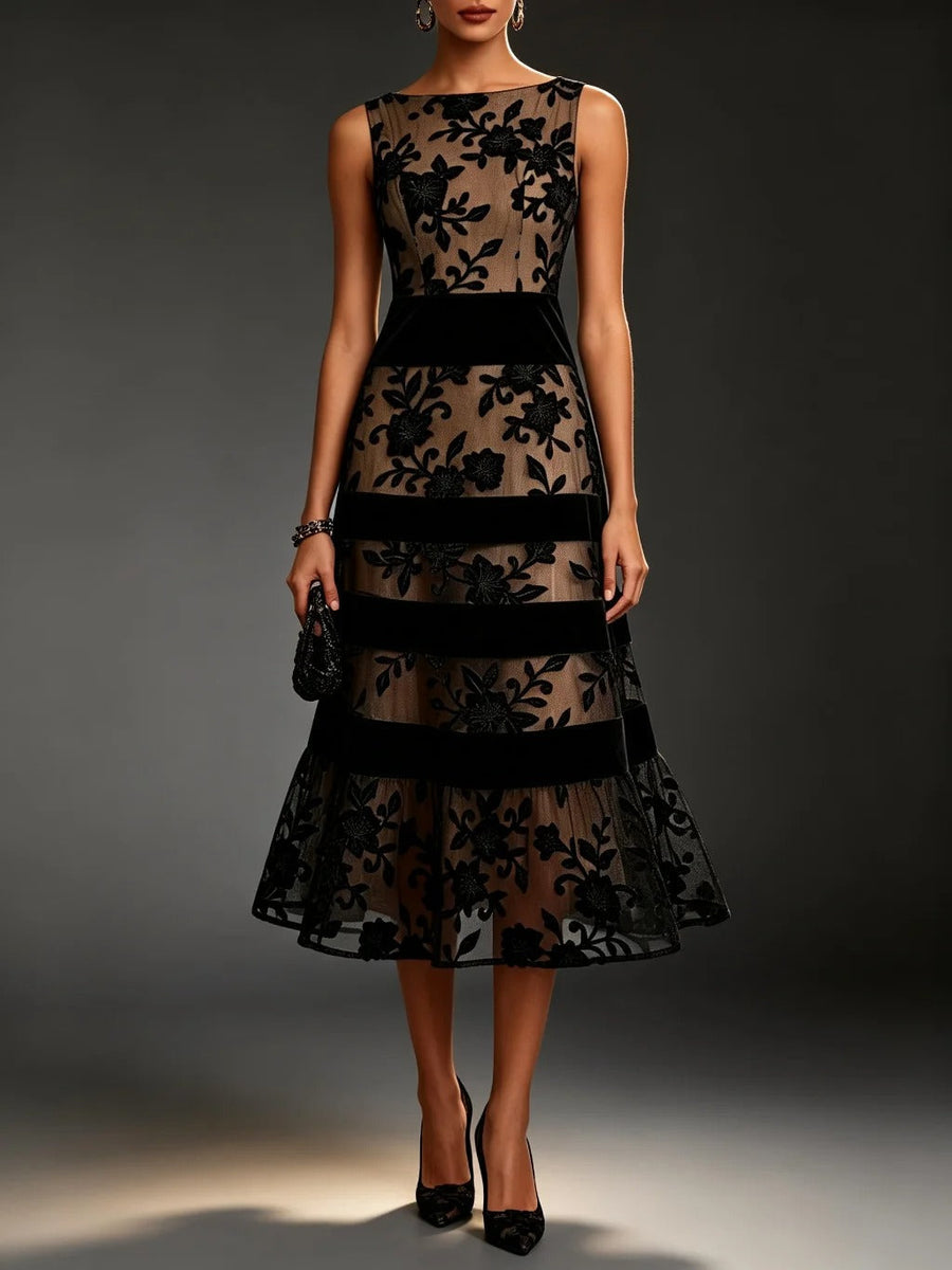 Odette Vestido Midi de Tul Bordado Floral