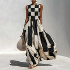 Noa Vestido Maxi Geométrico en Blanco y Negro
